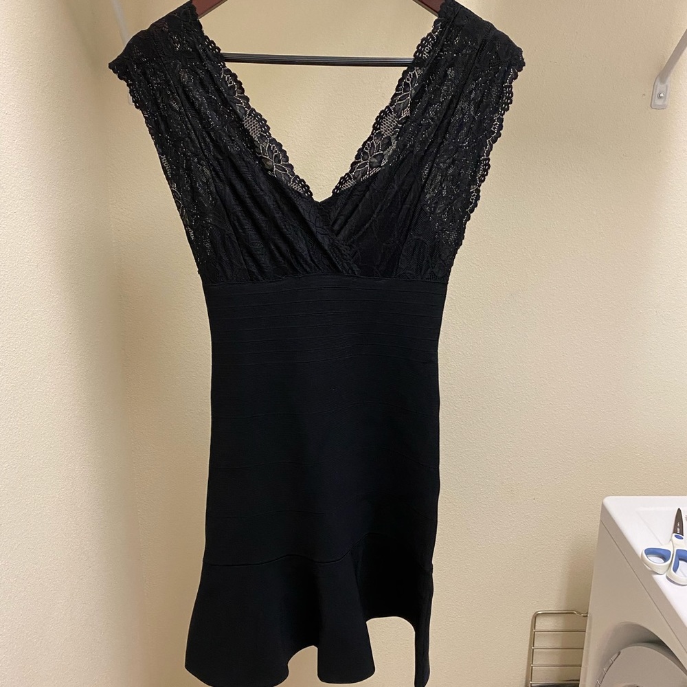 Guess Black Lace Top Knee Length Dress, Small